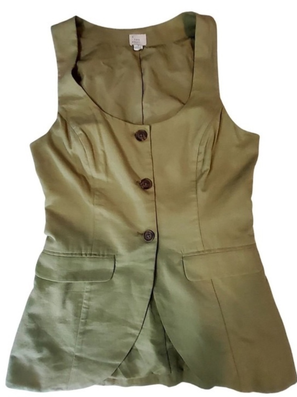 NWT A New Day Womens Olive Sleeveless Button-Up Vest With Back Tie Size S